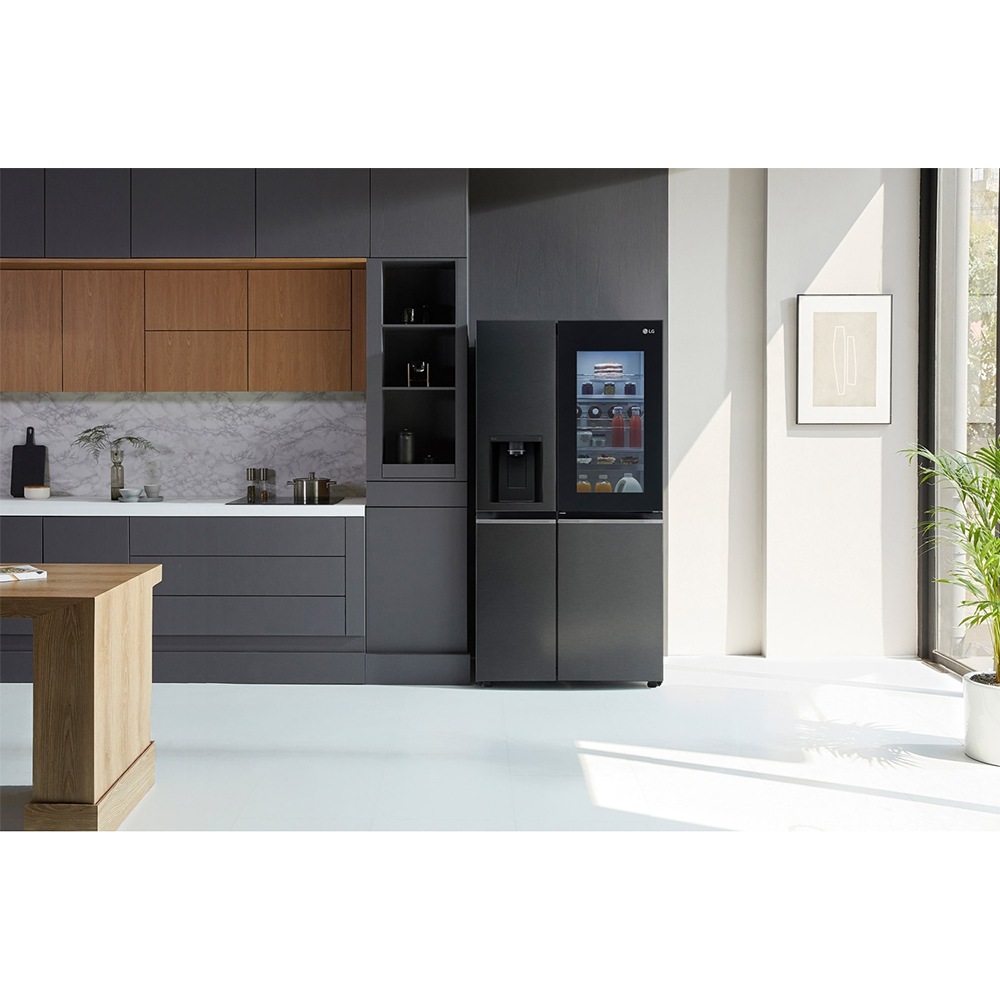 Side by Side LG GSXV91MCAE, No Frost, InstaView, 635 l, H 179 cm, Clasa E, Dozator apa, negru