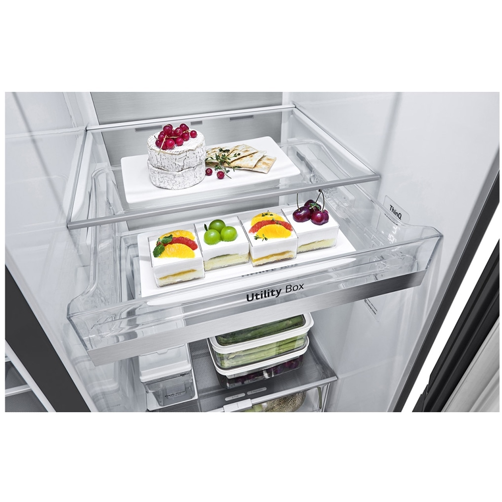 Side by Side LG GSXV91MCAE, No Frost, InstaView, 635 l, H 179 cm, Clasa E, Dozator apa, negru