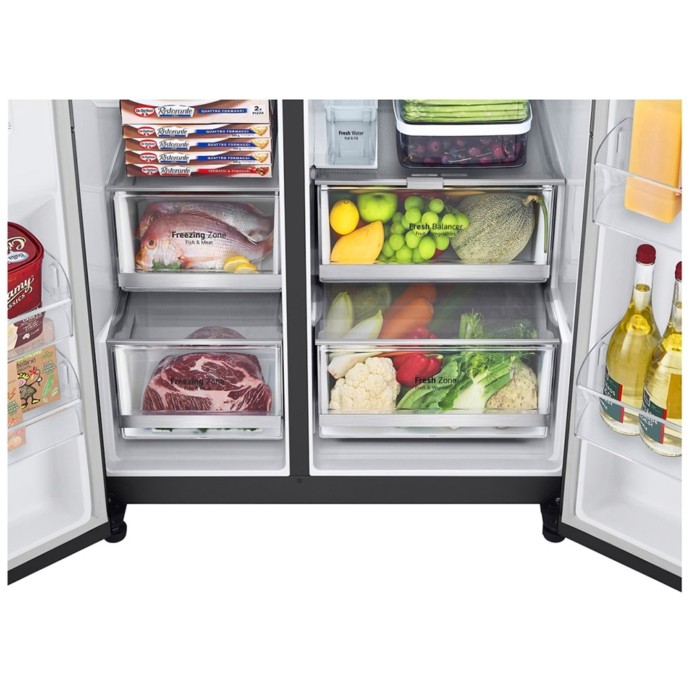 Side by Side LG GSXV91MCAE, No Frost, InstaView, 635 l, H 179 cm, Clasa E, Dozator apa, negru