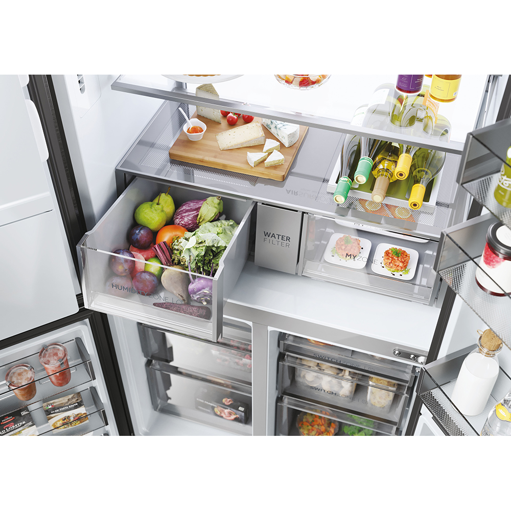 Side by Side HAIER HCR7918EIMP, Total No Frost, 601 l, H 177.5 cm, Clasa E, Dozator apa, inox
