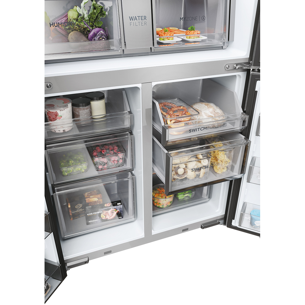 Side by Side HAIER HCR7918EIMP, Total No Frost, 601 l, H 177.5 cm, Clasa E, Dozator apa, inox