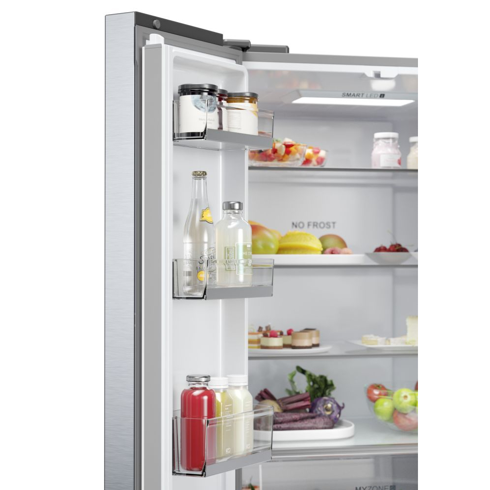 Side by Side HAIER HFR5719EWMG, No Frost, 444 l, H 190 cm, Clasa E, Dozator apa, argintiu
