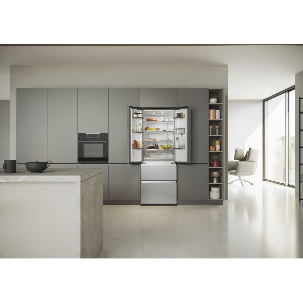 Side by Side HAIER HFR5719EWMG, No Frost, 444 l, H 190 cm, Clasa E, Dozator apa, argintiu