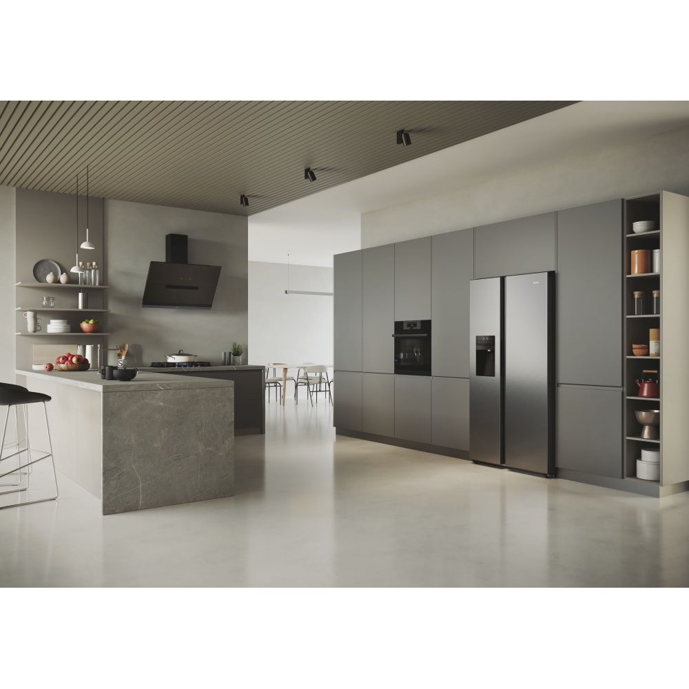 Side By Side HAIER HSR5918DIMP, No Frost, 511 l, H 177 cm, Clasa D, Dozator apa, inox
