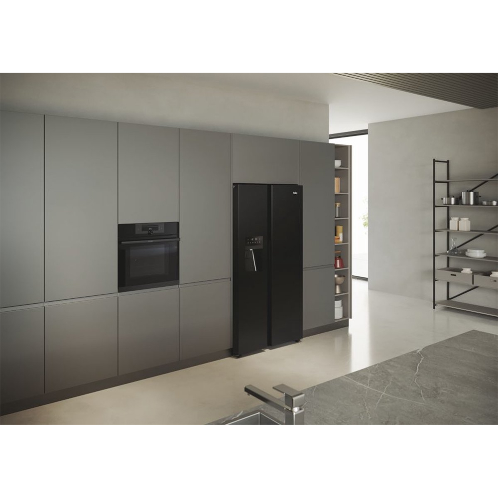 Side by Side HAIER HSR5918DIPB, No Frost, 511 l, H 177 cm, Clasa D, Dozator apa, negru