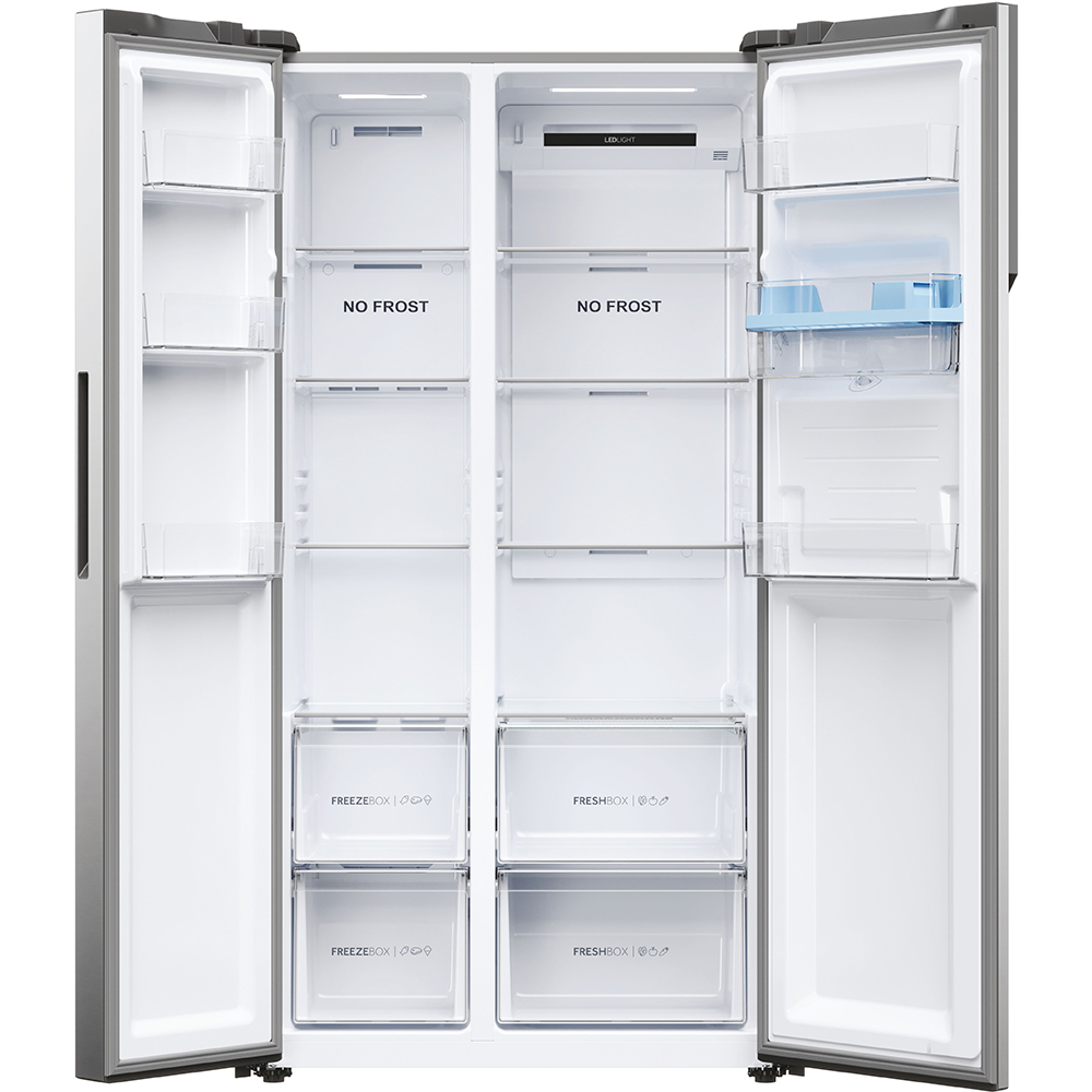 Side by Side HAIER HSR5918DWMP, Total No Frost, 521 l, H 177.5 cm, Clasa D, Dozator apa, inox