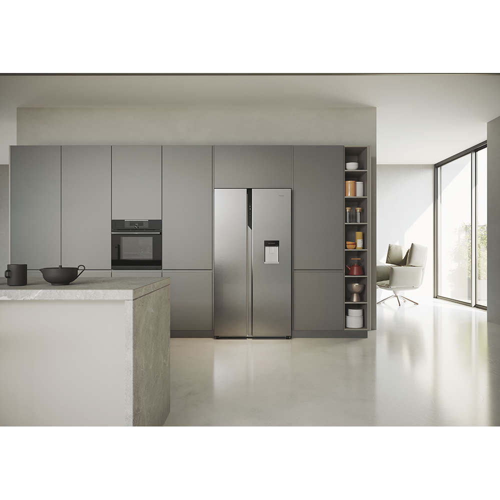 Side by Side HAIER HSR5918DWMP, Total No Frost, 521 l, H 177.5 cm, Clasa D, Dozator apa, inox
