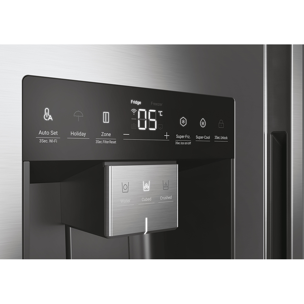 Side by Side HAIER HSW59F18EIMM, Total No Frost, 601 l, 178 cm, Clasa E, Dozator apa, Wi-Fi, inox
