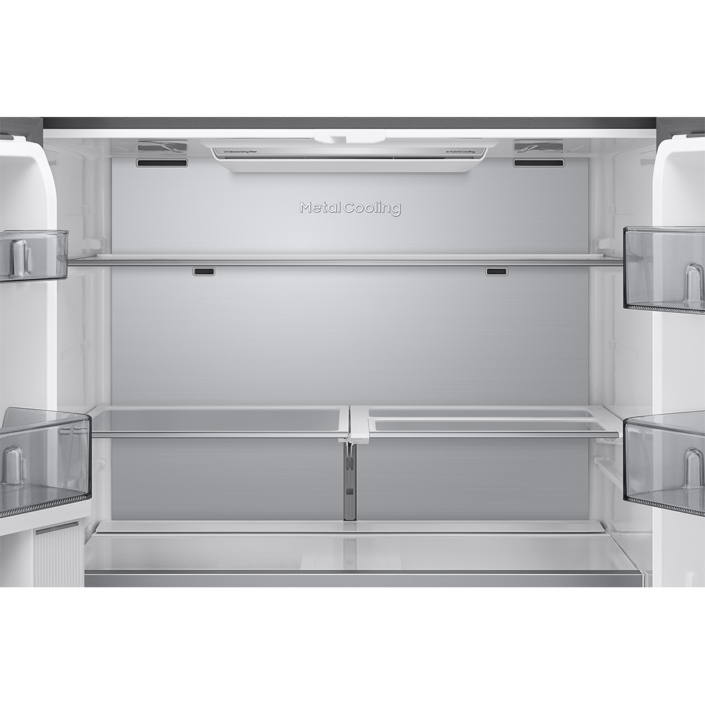 Side by Side SAMSUNG RM90F67CECEO, No Frost, AI Home 9'', 654 l, H 185.3 cm, Clasa E, Dozator apa, sticla neagra