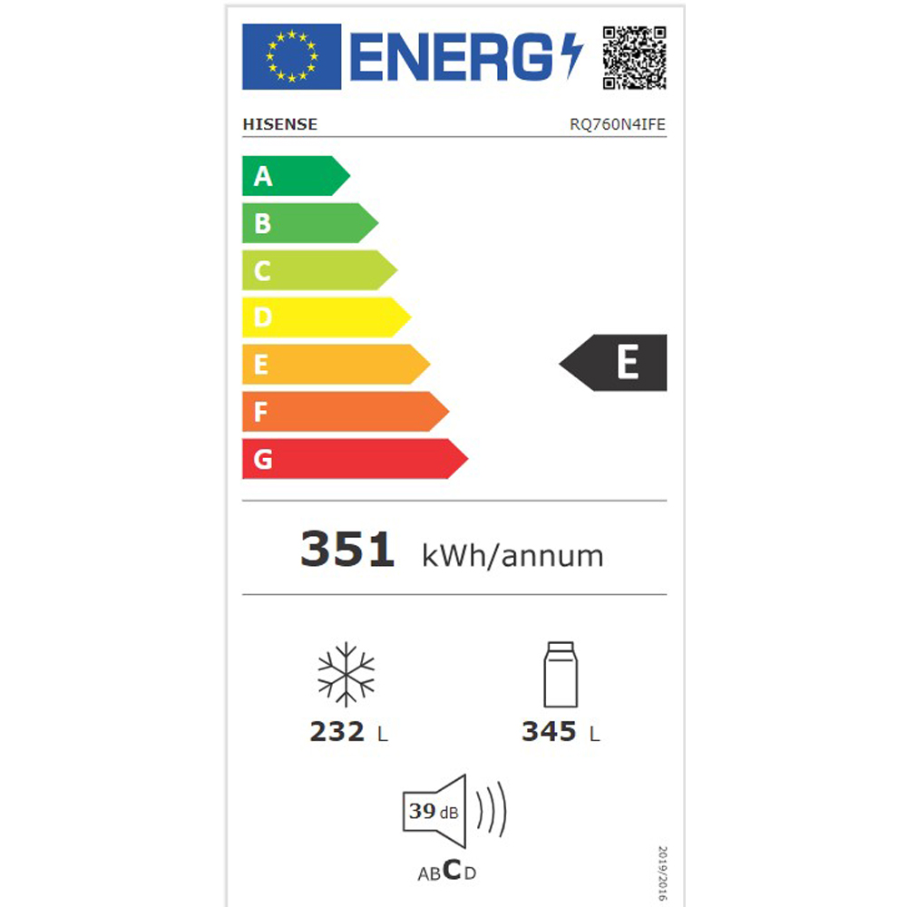 Side by Side HISENSE RQ760N4IFE, Total No Frost, 577 l, H 178.5 cm, Clasa E, Dozator apa, Wi-Fi, negru