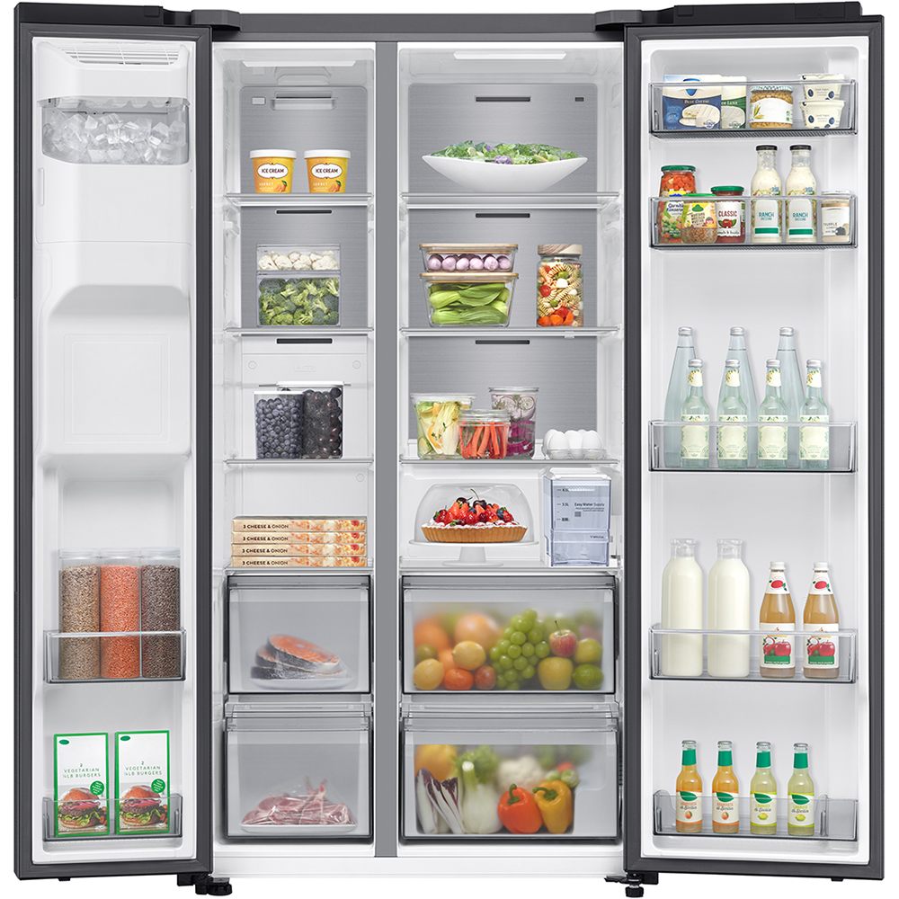 Side by Side SAMSUNG RS70F65KEFEO, No Frost, AI Energy, 640 l, H 178.4 cm, Clasa E, Dozator apa, dark inox