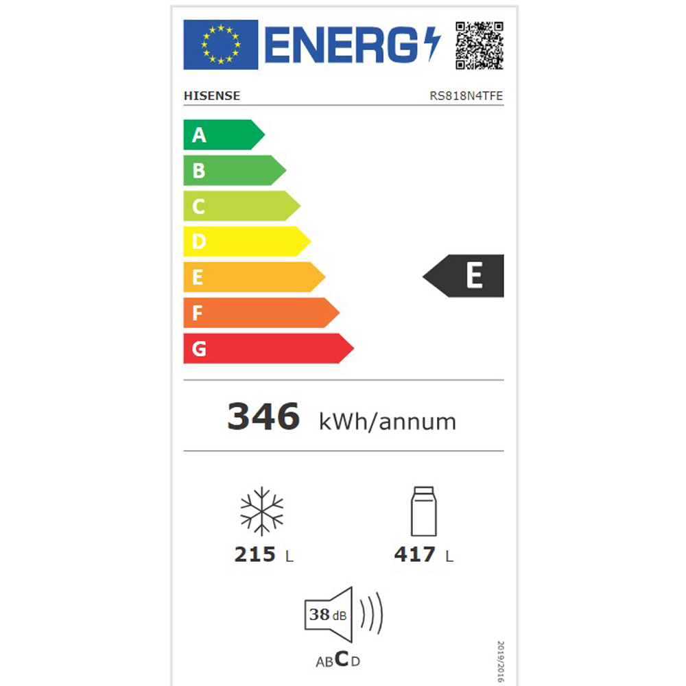 Side by Side HISENSE RS818N4TFE, Total No Frost, 632 l, H 179 cm, Clasa E, Dozator apa, Wi-Fi, negru