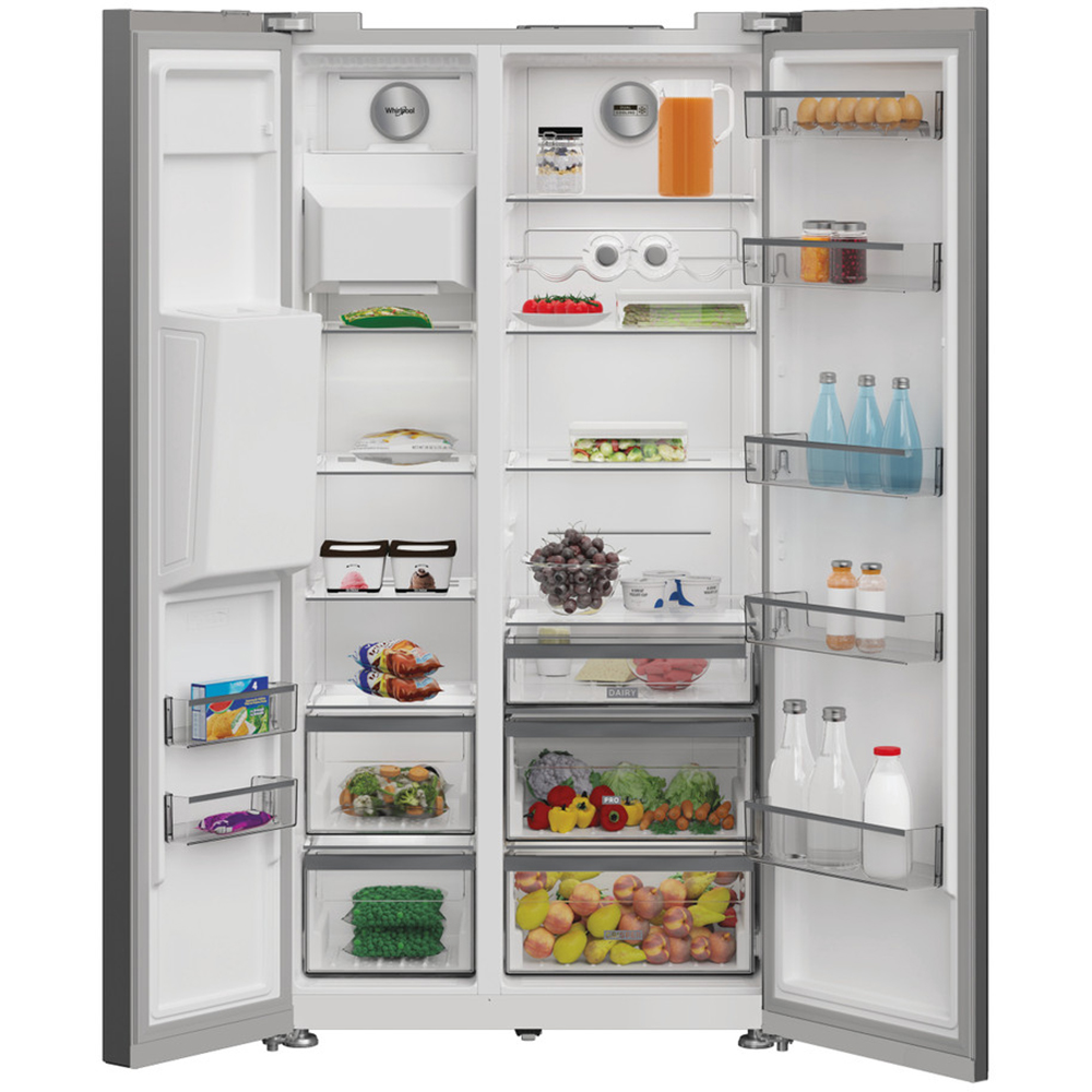 Side by Side WHIRLPOOL WHG2 6573W X4E, No Frost, 578 l, H 179 cm, Clasa E, Dozator apa, inox