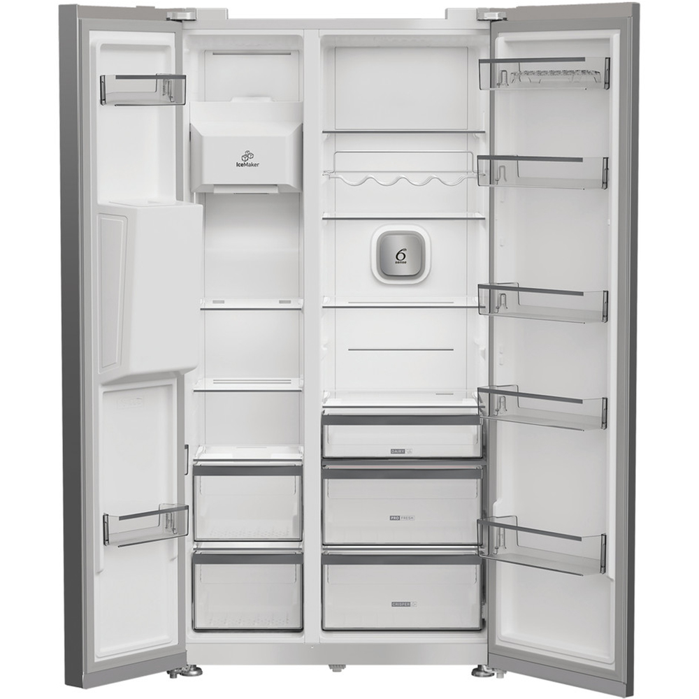 Side by Side WHIRLPOOL WHG2 6574W X5E, No Frost, 578 l, H 179 cm, Clasa D, Dozator apa, inox