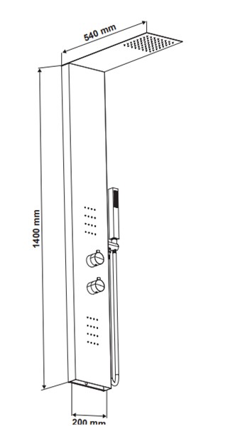 Panel de dus GOODHOME Abala, termostat, hidromasaj, 140 cm, negru