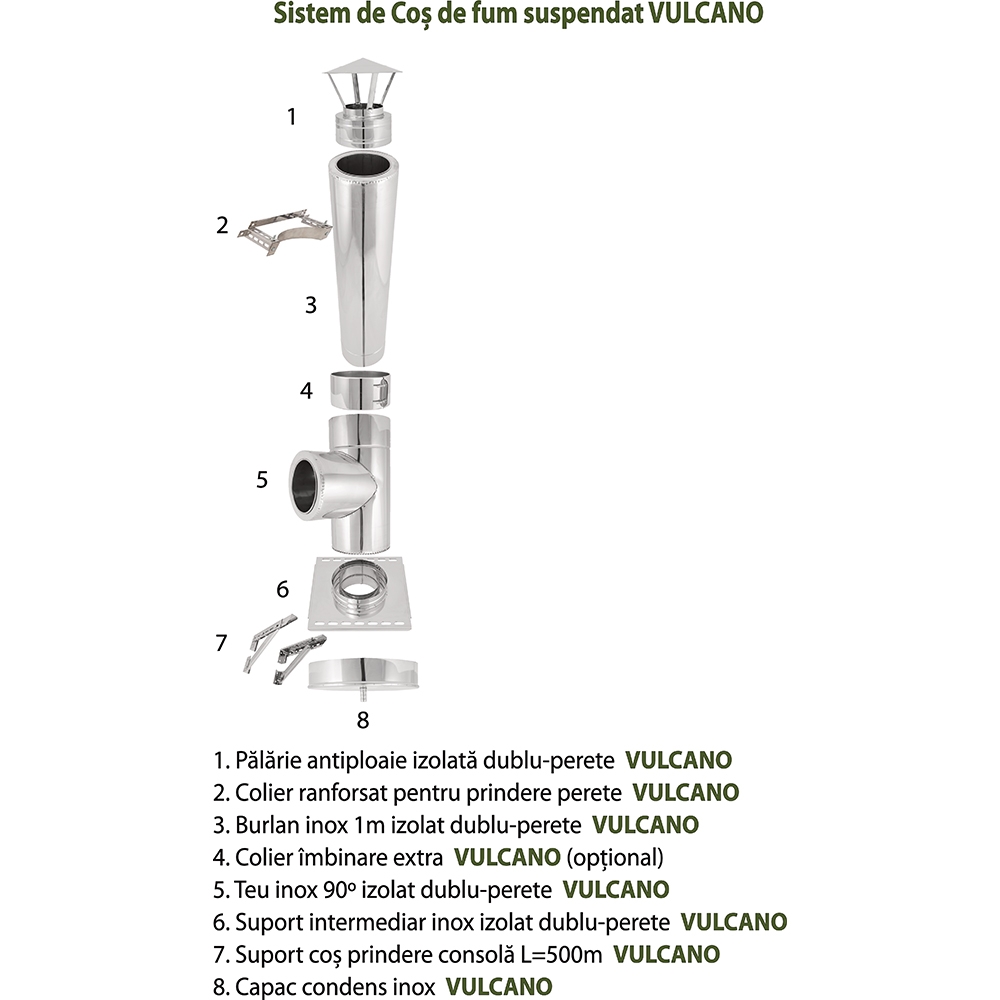 Burlan dublu perete VULCANO, 1 m, diametru interior-exterior 120-180 mm, inox