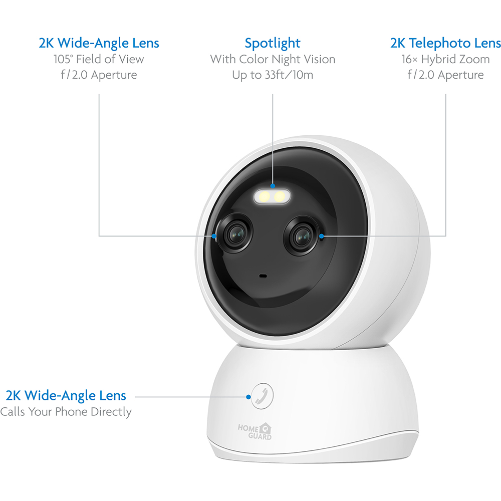 Camera interior duala HOMEGUARD HGWIP222, 4Mp+4Mp, 2K, IR, alb