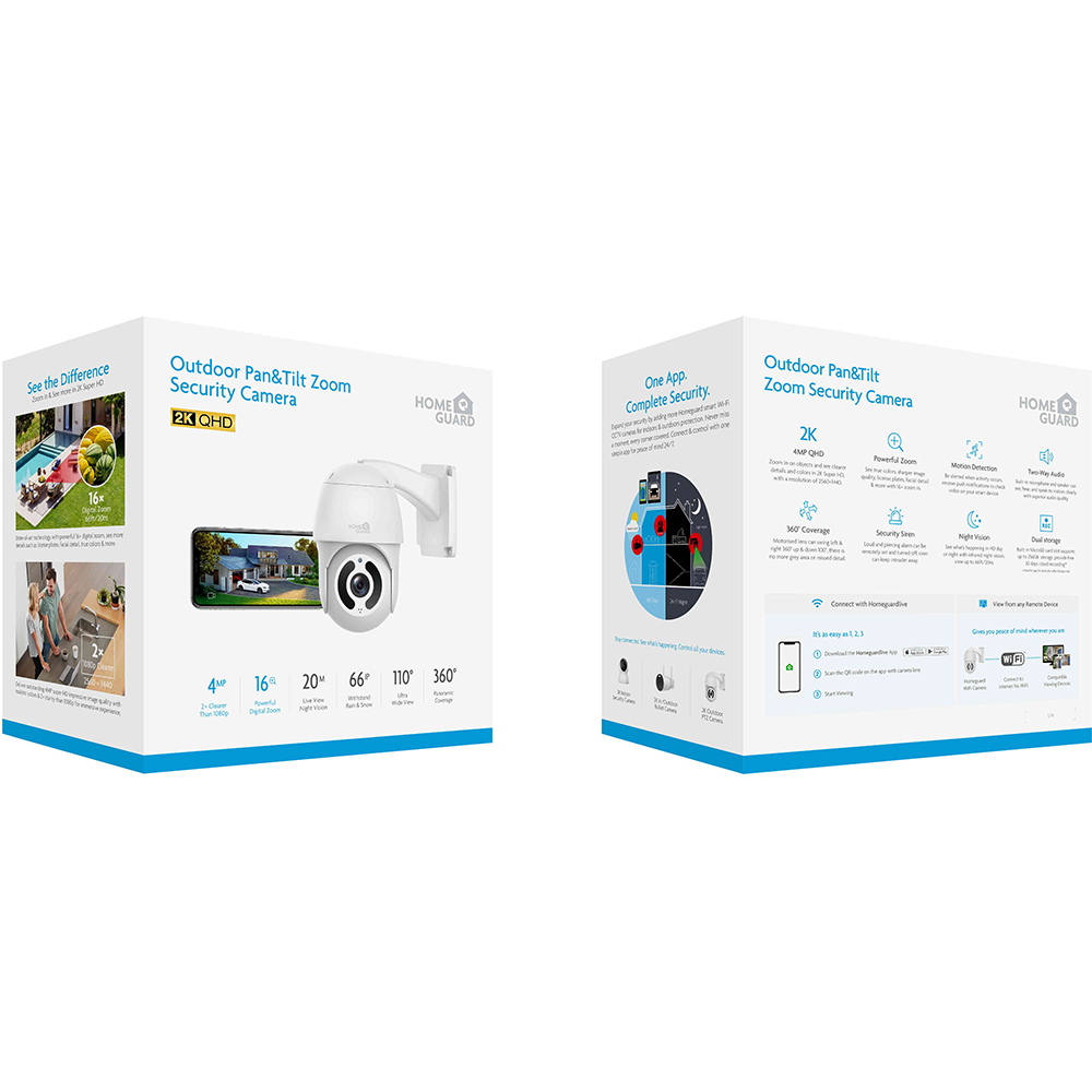 Camera IP Wireless PTZ HOMEGUARD HGWOB-253, QHD 1440p, IR, Night Vision, Alb