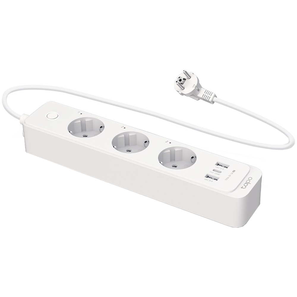 Prelungitor smart cu protectie TP-LINK Tapo P300, 3 prize, 2 x USB-A, 1 x USB-C, alb