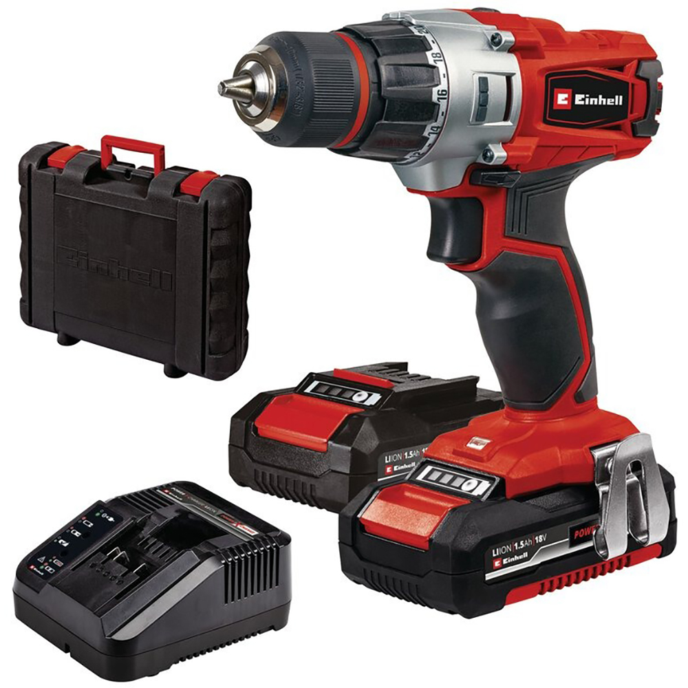 Masina de gaurit si insurubat EINHELL TE-CD 18/2 Li-Kit, 18 V, 2,5 Ah, 33 x 10 x 33 cm, 2 trepte de viteza, valiza transport, 2 acumulatori