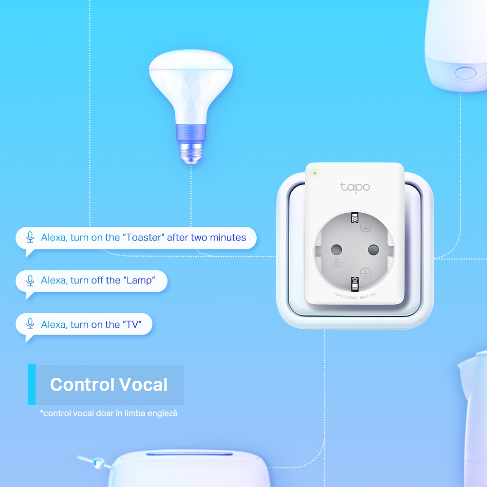 Set 2 prize inteligente TP-LINK Tapo P100, Wi-Fi, 2300W, 10A, alb
