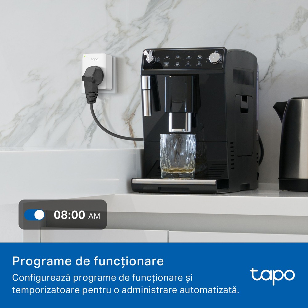 Priza inteligenta TP-LINK Mini TAPO P100M, Wi-Fi, 2300W, 10A, alb
