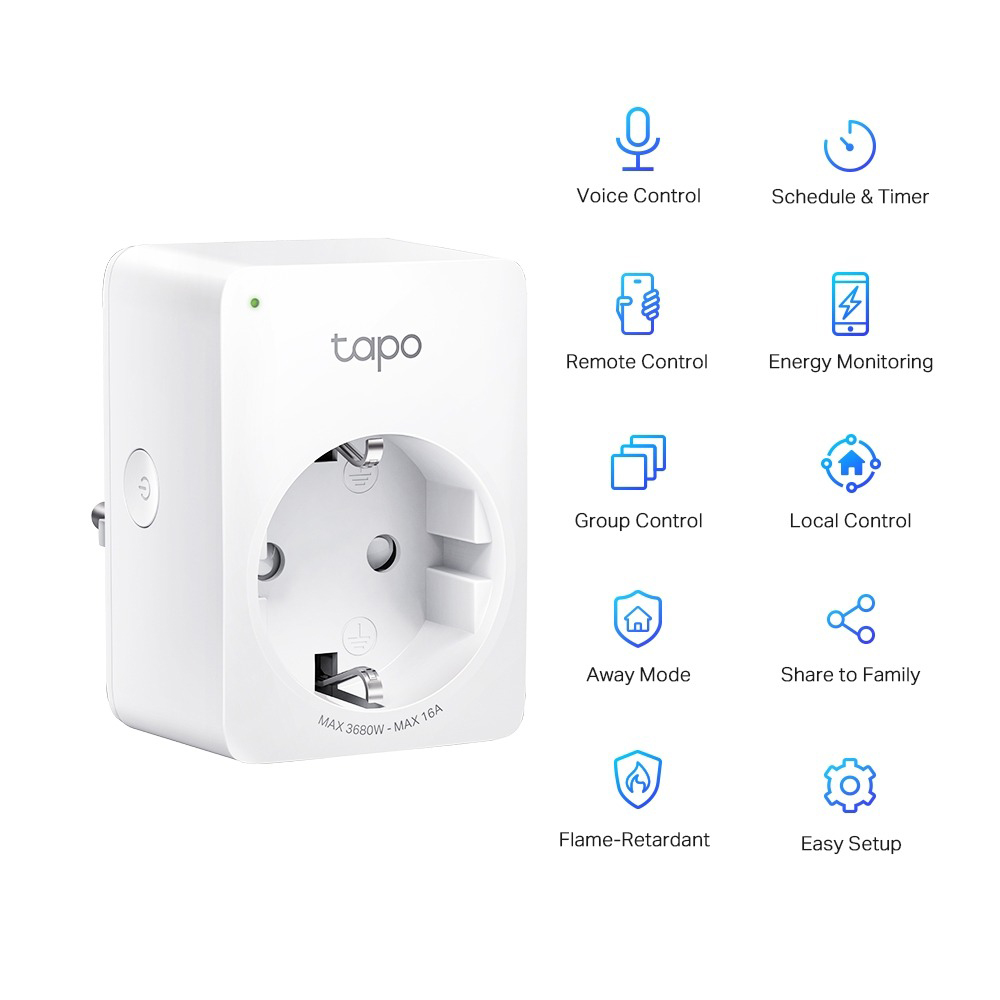 Priza inteligenta TP-LINK Tapo P110, Wi-Fi, 3680W, 16A, alb
