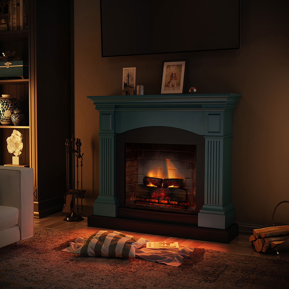 Semineu electric TAGU PowerFlame 2 Magna Soft Turquoise, 1400W, Focar 3D, turcoaz