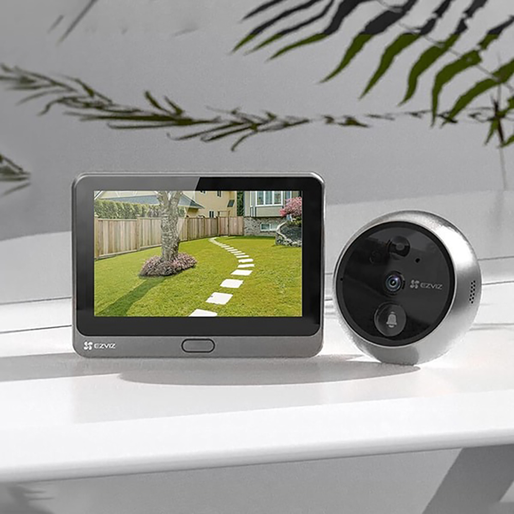 Sonerie video EZVIZ DP2 2K, 4600 mAh, Wi-Fi, ecran 4,3", unghi 166, Senzor PIR/Temperatura/Lumina, argintiu