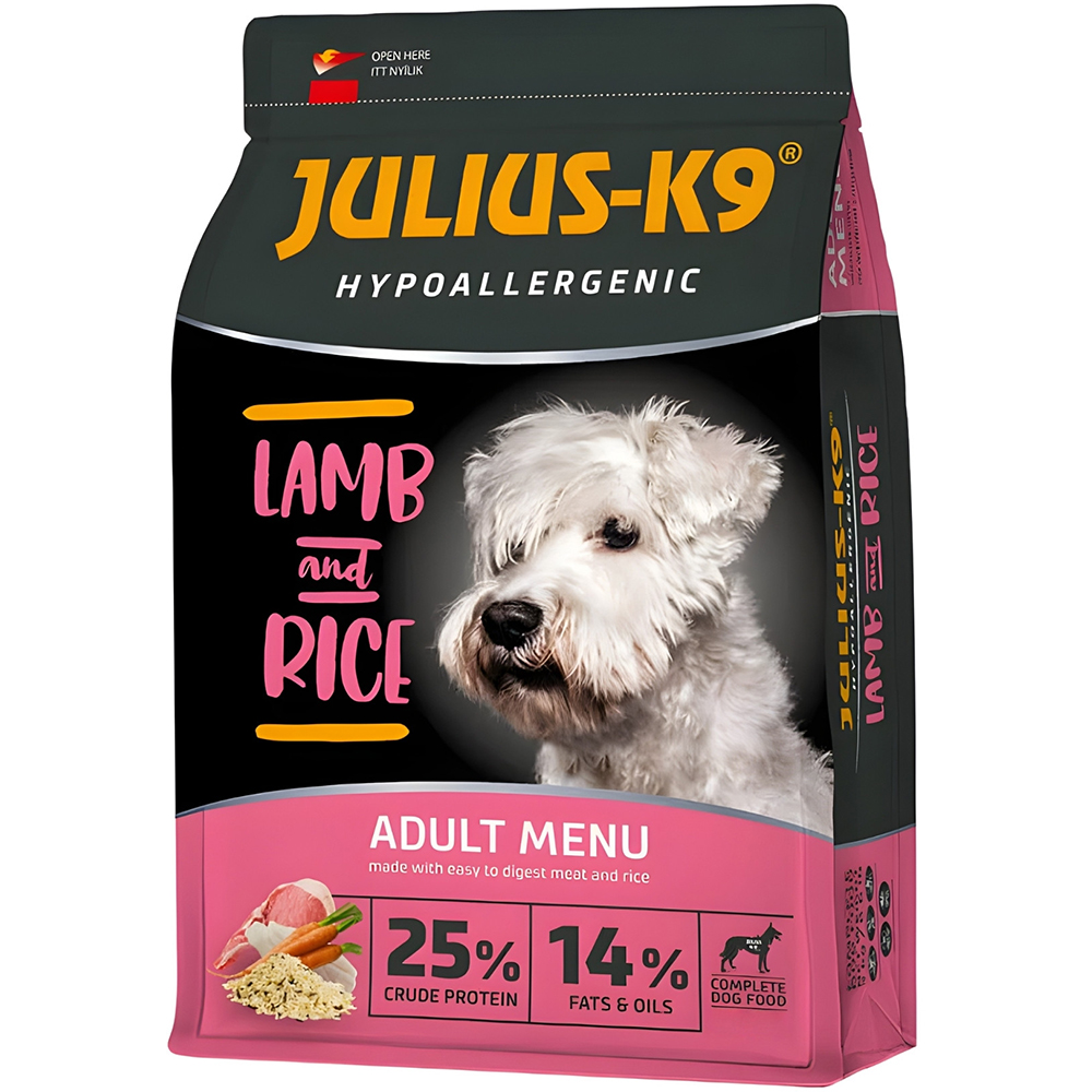 Hrana uscata pentru caini JULIUS K-9 Hypoallergenic, Adult, Miel si Orez, 12 kg