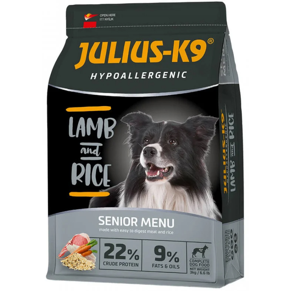 Hrana uscata pentru caini JULIUS K-9 Hypoallergenic, Senior, Miel si Orez, 12 kg