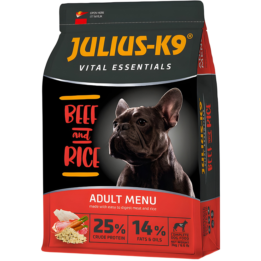 Hrana uscata pentru caini JULIUS K-9, Adult, Vita si Orez, 3 kg