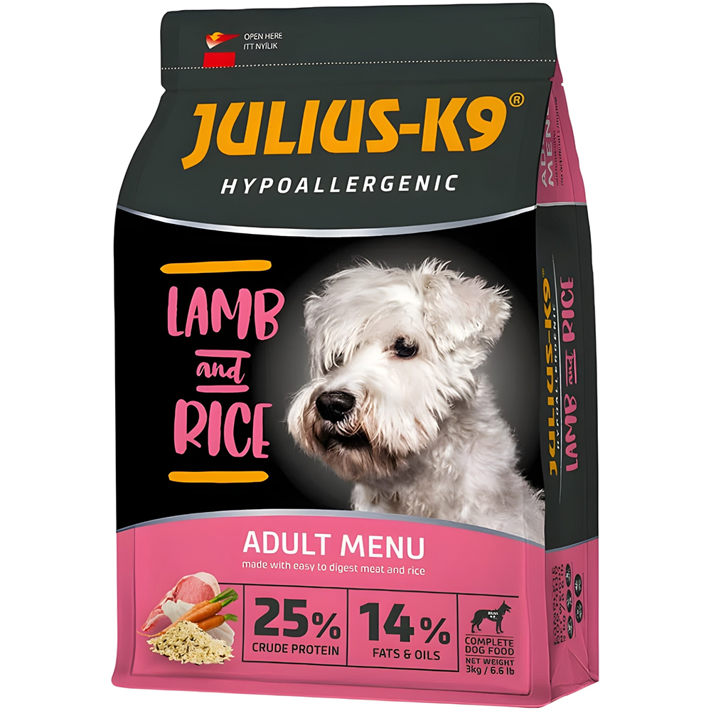 Hrana uscata pentru caini JULIUS K-9 Hypoallergenic, Adult, Miel si Orez, 3 kg