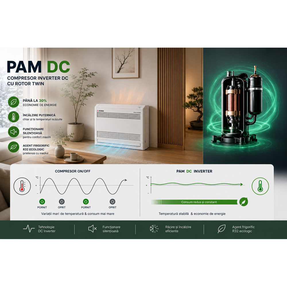 Aer conditionat pardoseala MITSUBISHI HEAVY Harukaze SRF25ZS-W/SRC25ZS-W2 9000 BTU, A++/A+, Inverter, alb