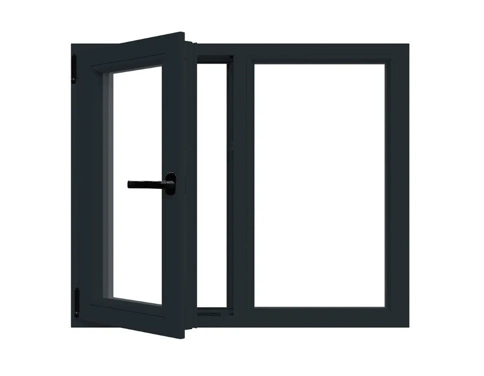 Fereastra termopan APLAST, PVC, 6 camere, 136 x 116 cm, deschidere oscilobatanta stanga, gri antracit