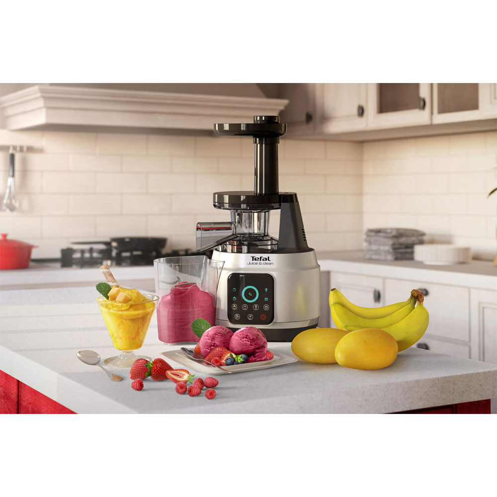 Storcator fructe si legume TEFAL ZC420E38 Juice N'Clean, 0.8l, 150W, 2 trepte viteza, negru-argintiu
