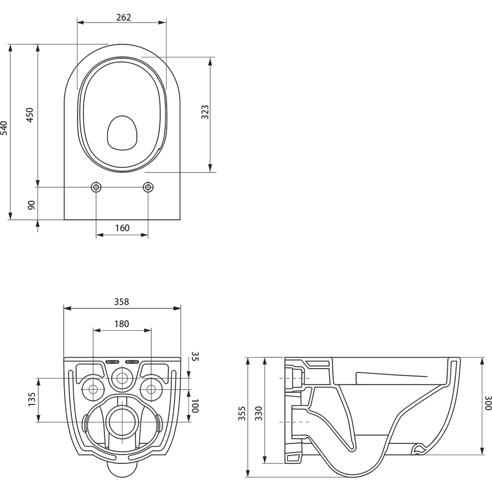 Vas WC suspendat CERSANIT Navado S4036-001, ceramica, evacuare orizontala, 36 x 54 x 35.5 cm, alb