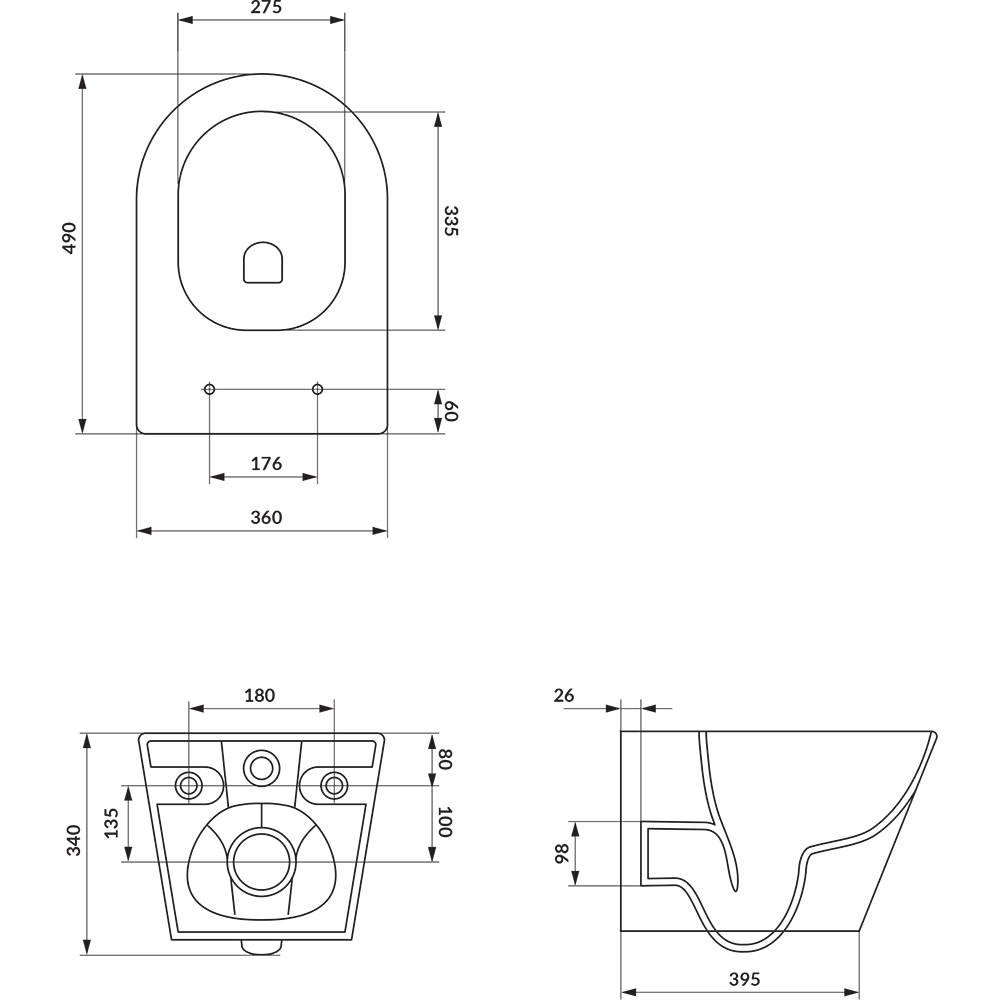 Vas WC suspendat CERSANIT Mesta S4037-001, ceramica, evacuare orizontala, 36 x 49 x 34.5 cm, alb