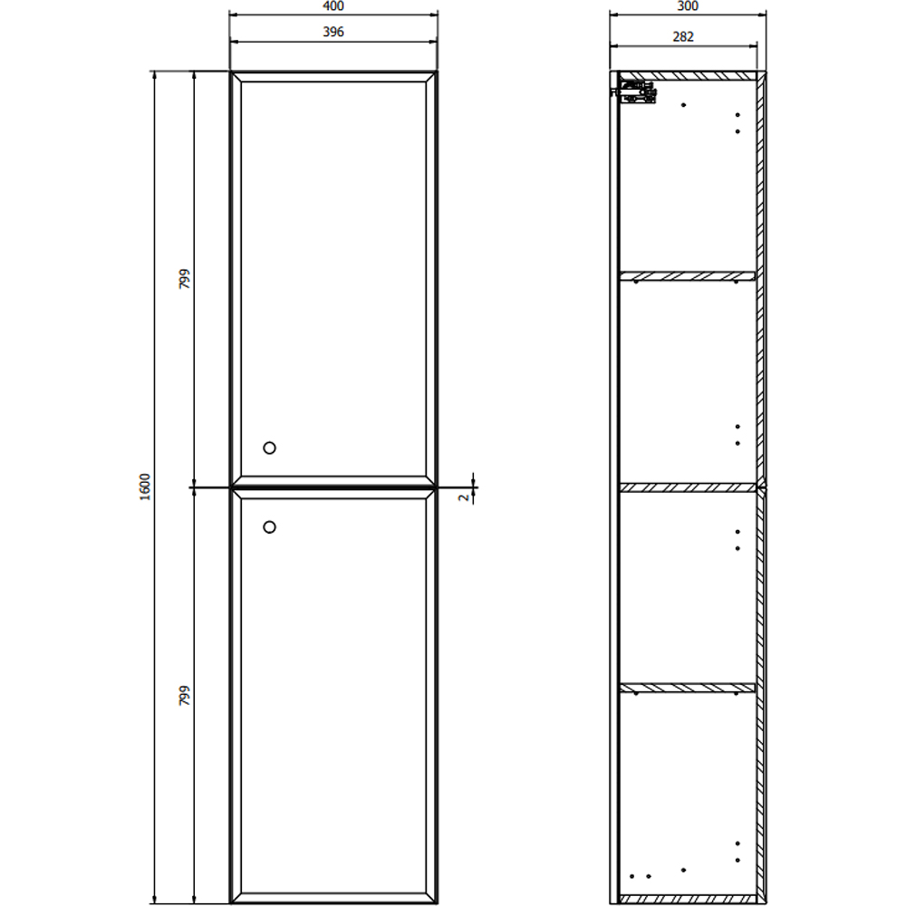 Dulap baie CERSANIT Mille, 2 usi, 40 x 30 x 160 cm, alb