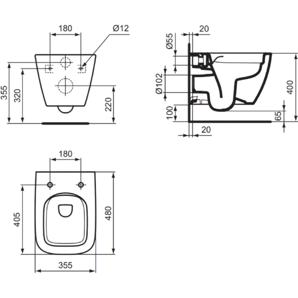 Vas WC suspendat IDEAL STANDARD I.Life S T459201, ceramica, evacuare orizontala, 35.5 x 48 x 30 cm, alb