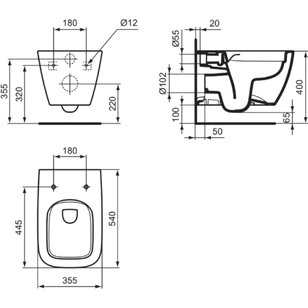 Vas WC suspendat IDEAL STANDARD I.Life B T461401, ceramica, evacuare orizontala, 35.5 x 54 x 33.5 cm, alb
