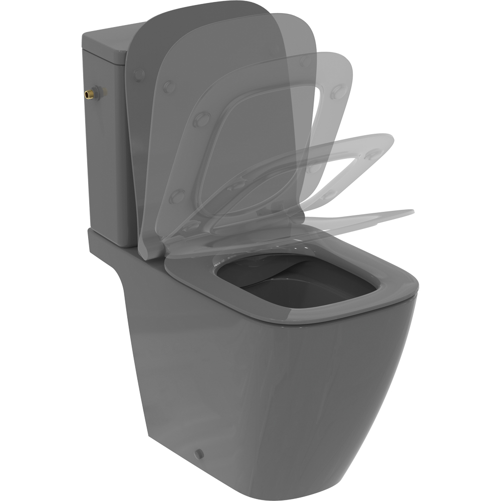 Set vas WC IDEAL STANDARD I.Life B T534858 gri, ceramica, evacuare orizontala, rezervor 3/6l, capac SoftClose, gri lucios