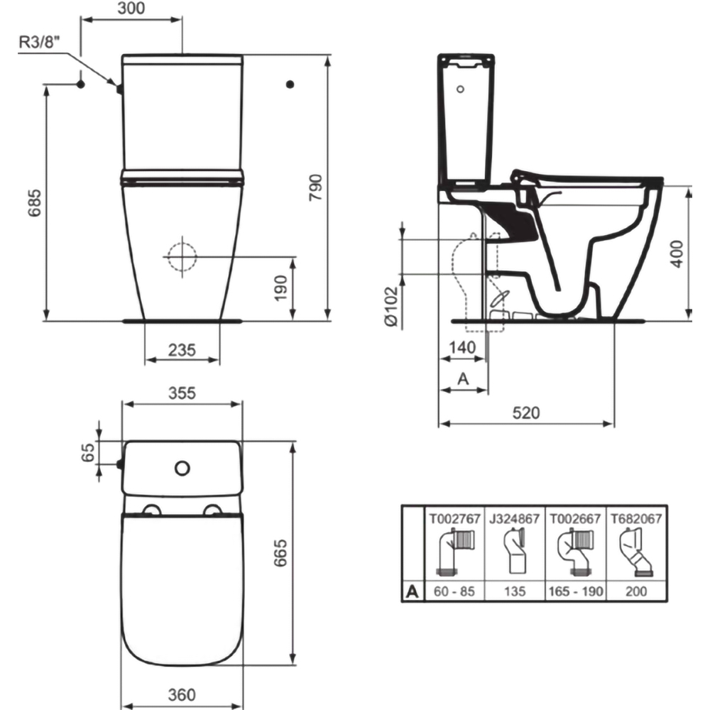 Set vas WC IDEAL STANDARD I.Life B T534858 gri, ceramica, evacuare orizontala, rezervor 3/6l, capac SoftClose, gri lucios