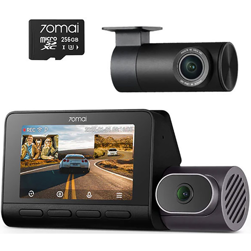 Camera auto duala DVR 70MAI T800 + RC41, 4K, GPS, HDR, negru, card 256GB