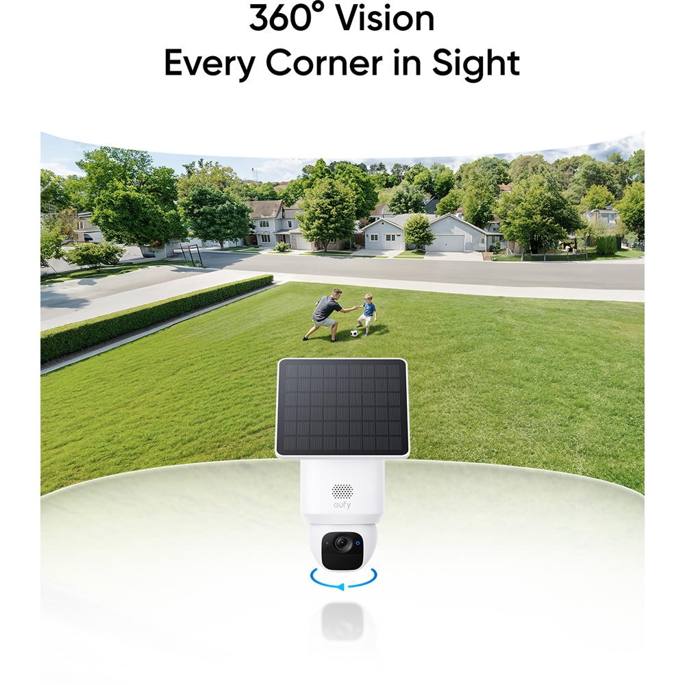 Camera IP Wireless EUFY SoloCam E30, 2K HD, IR, Night Vision, Vedere panoramica 360, Detectare AI, alb