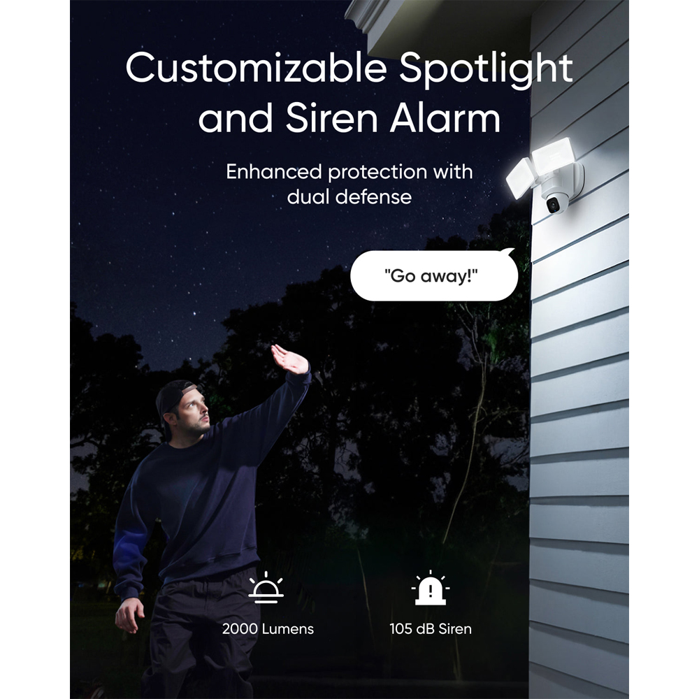 Camera IP Wireless EUFY Floodlight E30, 2K HD, Night/Day Vision, Supraveghere 360, Detectare AI, alb