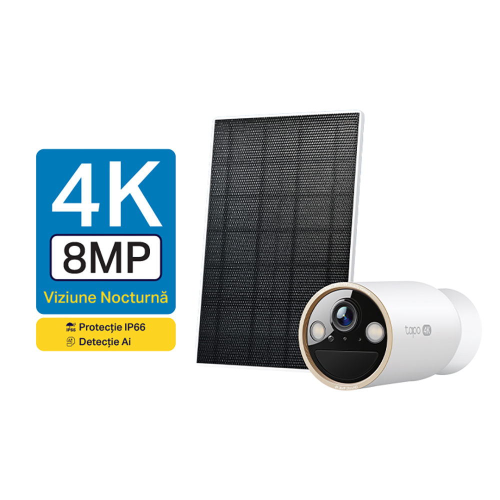 Kit camera IP Wireless exterior TP-LINK Tapo C460, 8MP, 2160 p, IP65, IR, Night Vision, alb