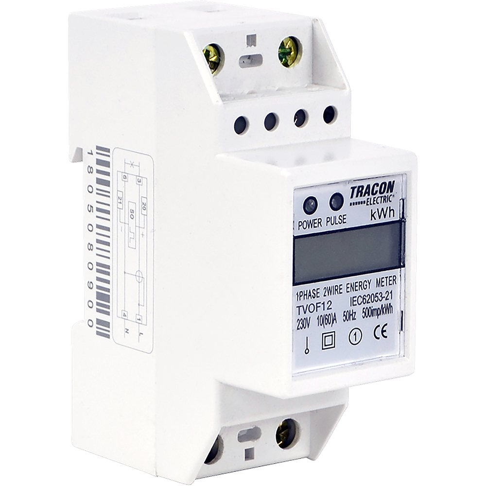 Contor electric monofazat TRACON TC02115, sina DIN, 100A, IP20, alb