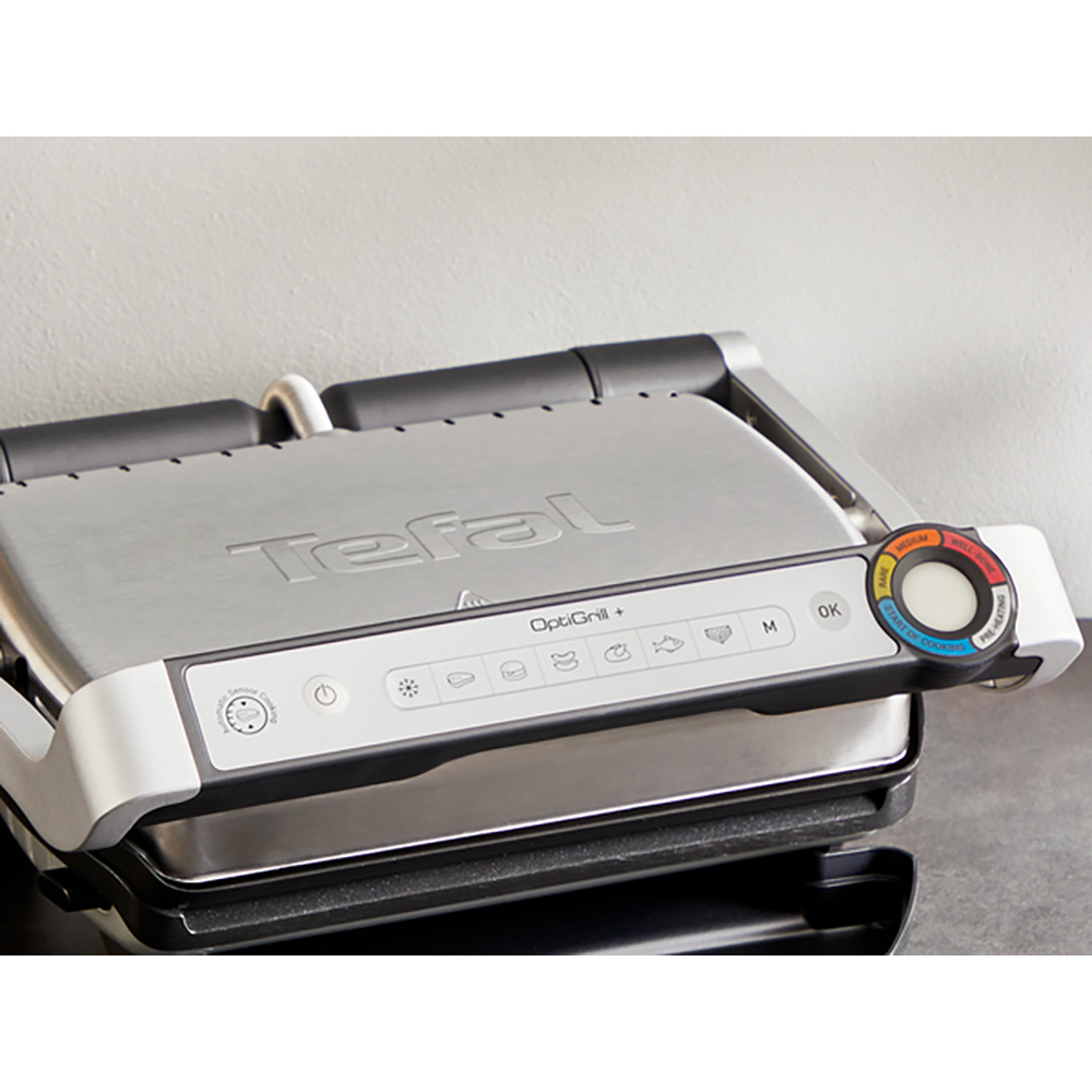 Gratar electric TEFAL OptiGrill+ GC718D10, 2000W, 6 programe automate, argintiu-negru 