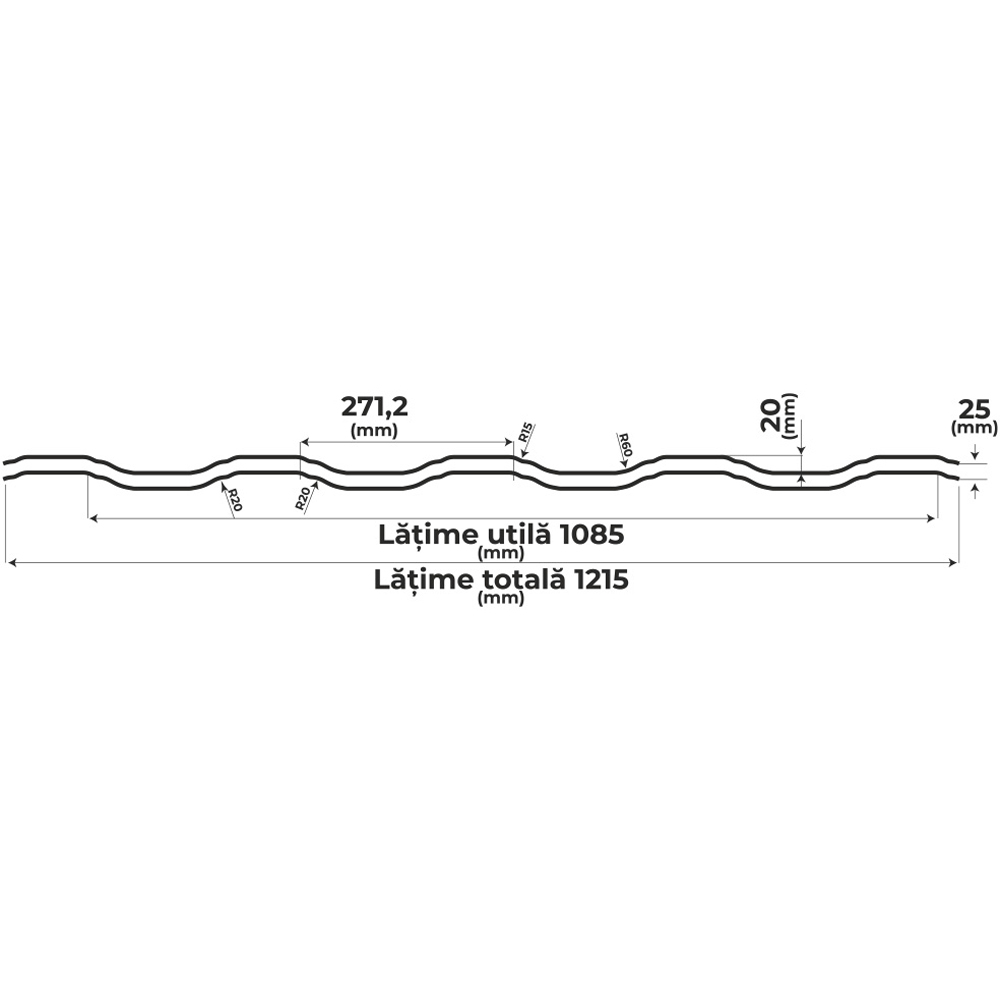 Tigla metalica BILKA Adriatic, gri mat (RAL 7016), 0.5 mm, 100 x 121.5 cm